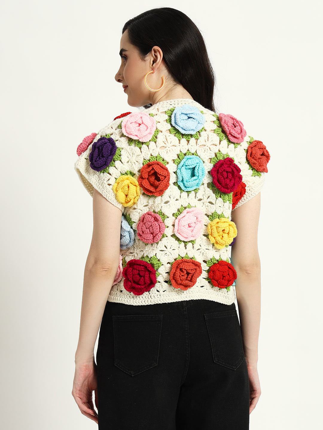 Multi Rose Half Sleeves Sweater