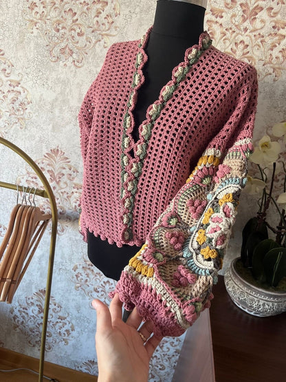 Intarsia Cardigan - Peach