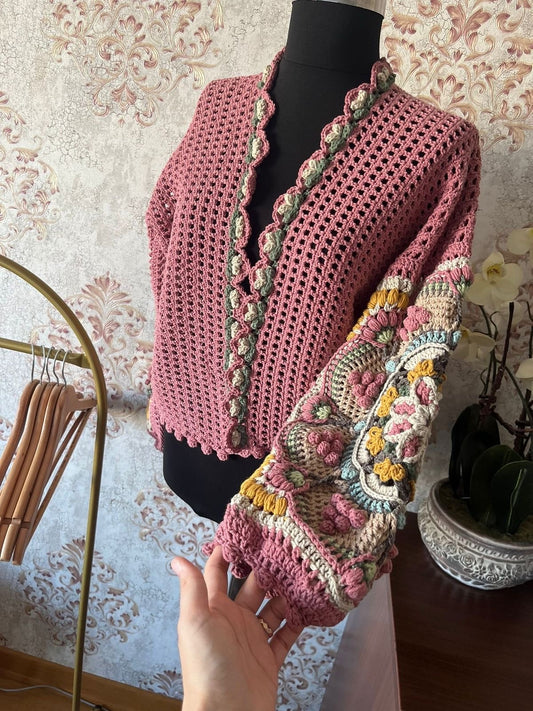 Intarsia Cardigan - Peach