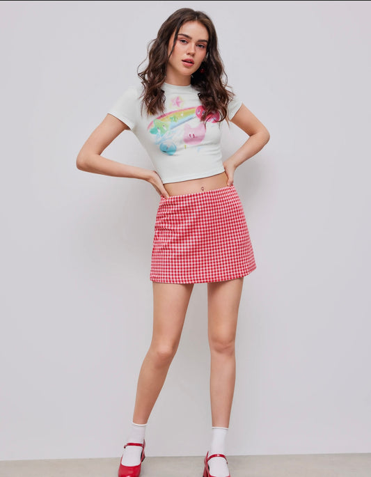 Red midi Ghingham Skort