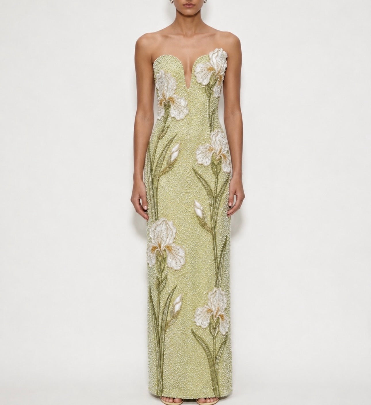 Iris Sage Green beaded maxi Dress