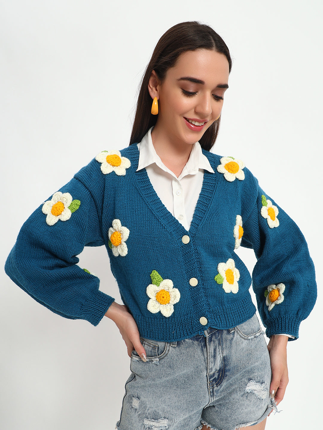 Isfahan Teal Daisy Cardigan