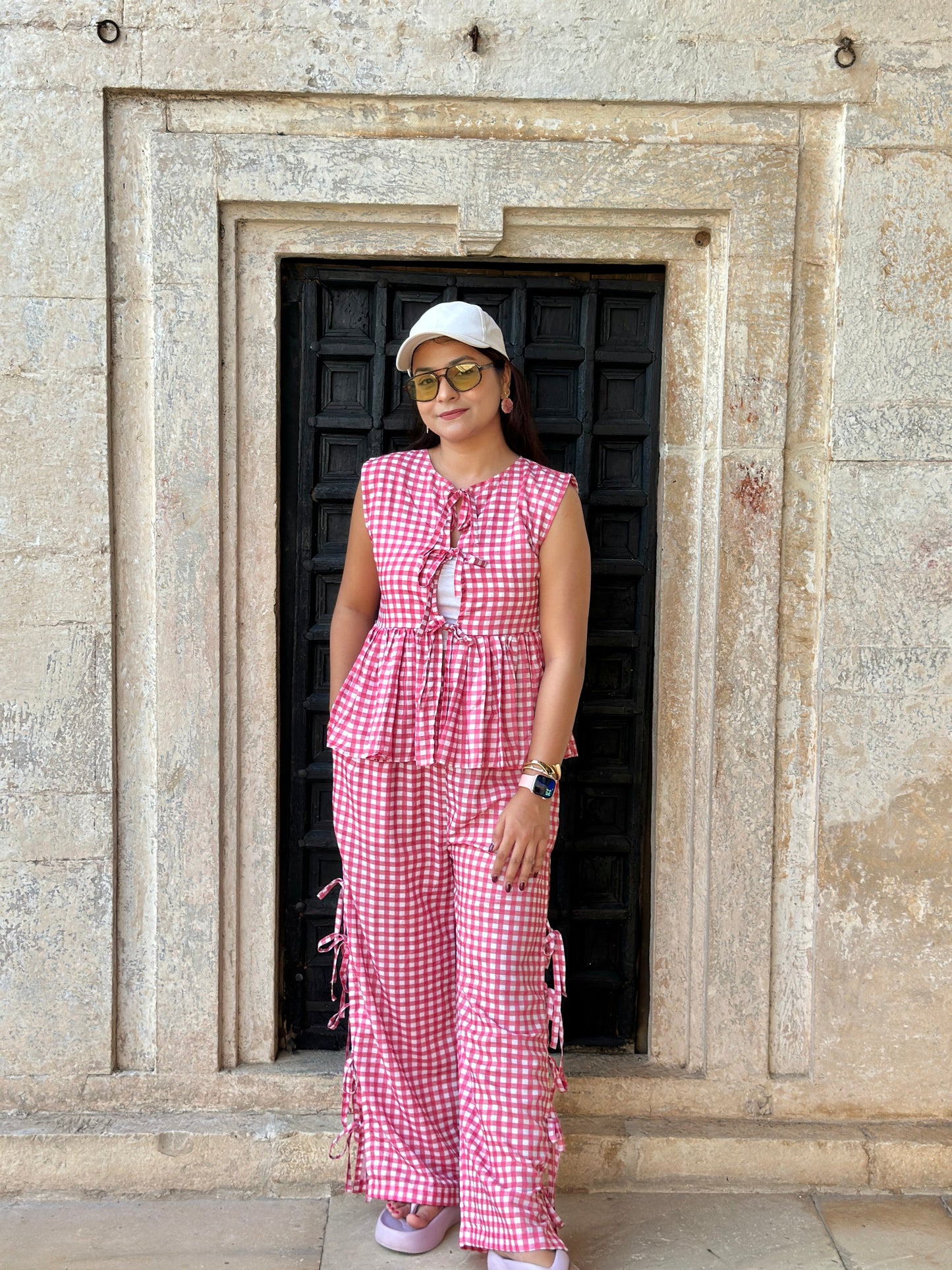 Brisa Ghingham Co-ord Set - Pink