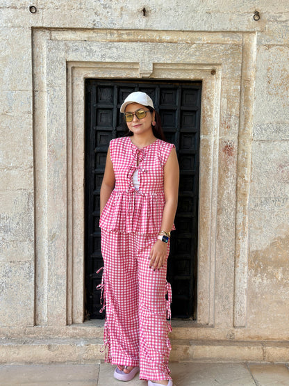 Brisa Ghingham Co-ord Set - Pink