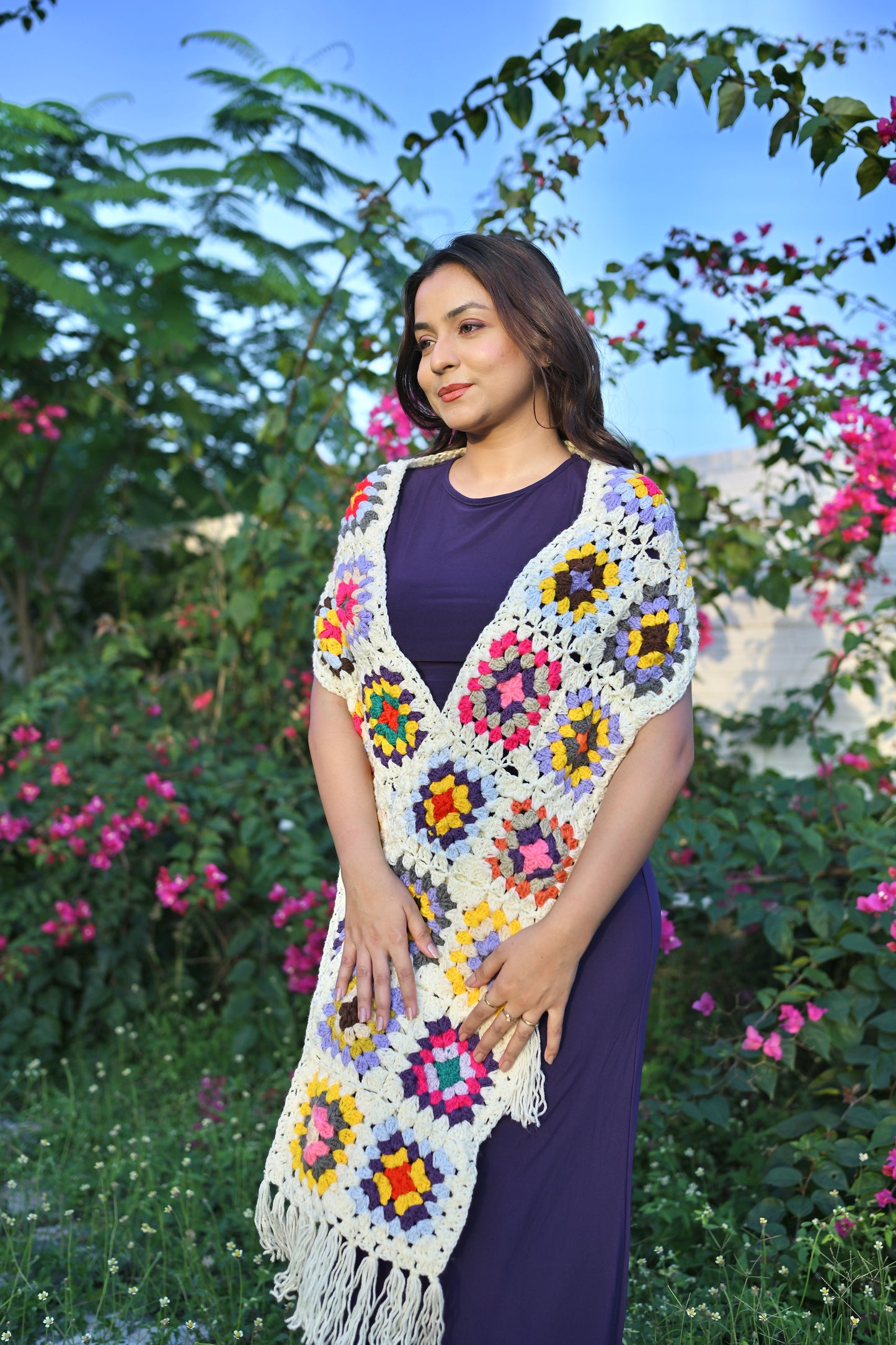 Snow  granny Square Scarf