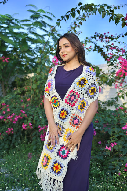 Snow  granny Square Scarf