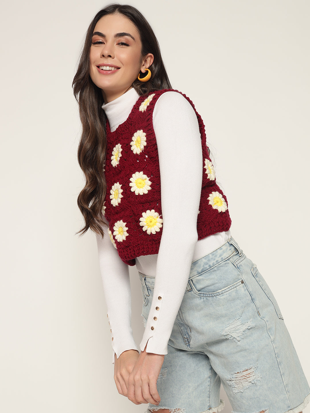 Maroon Daisy Vest