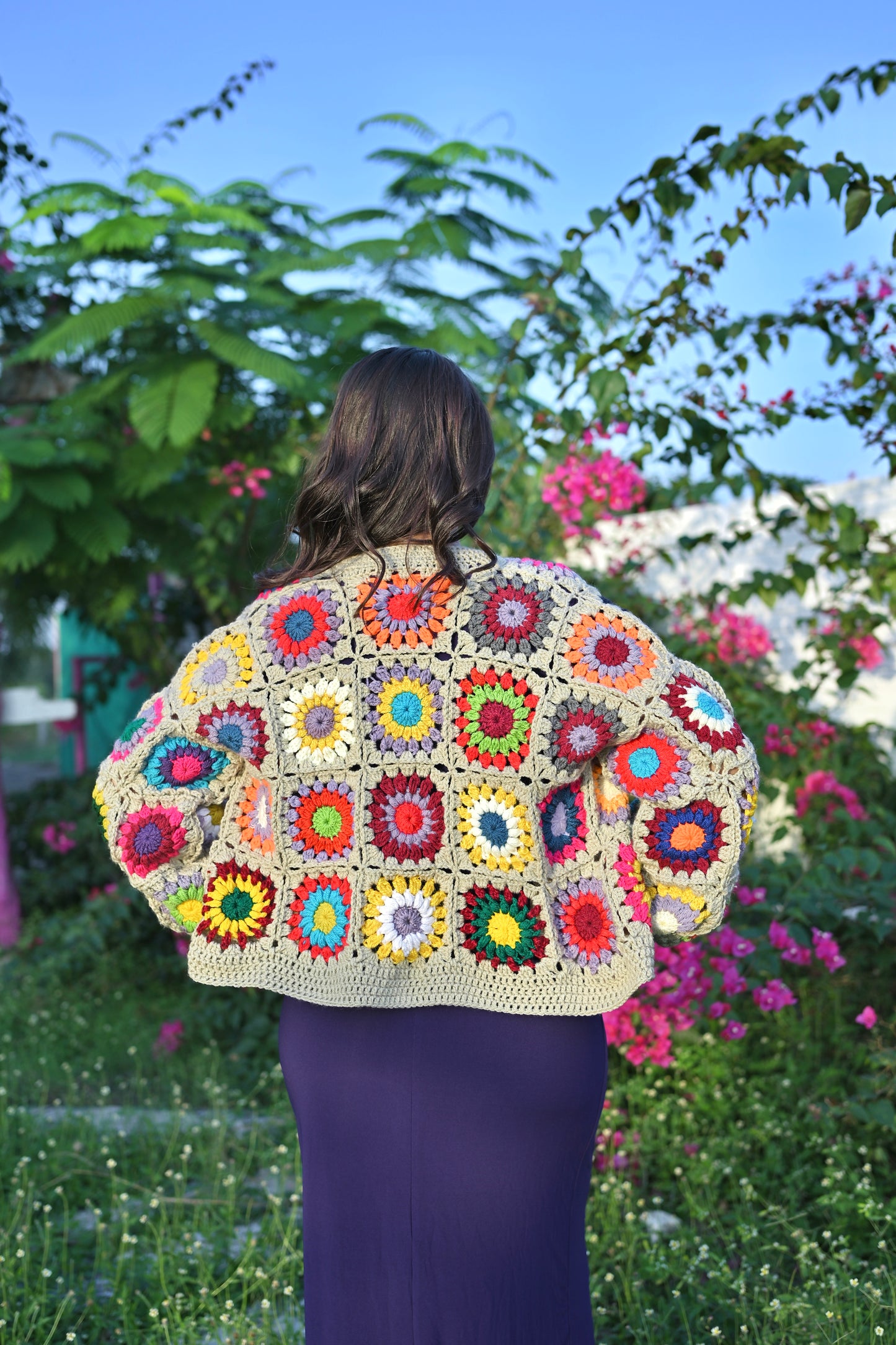 Sand granny square cardigan