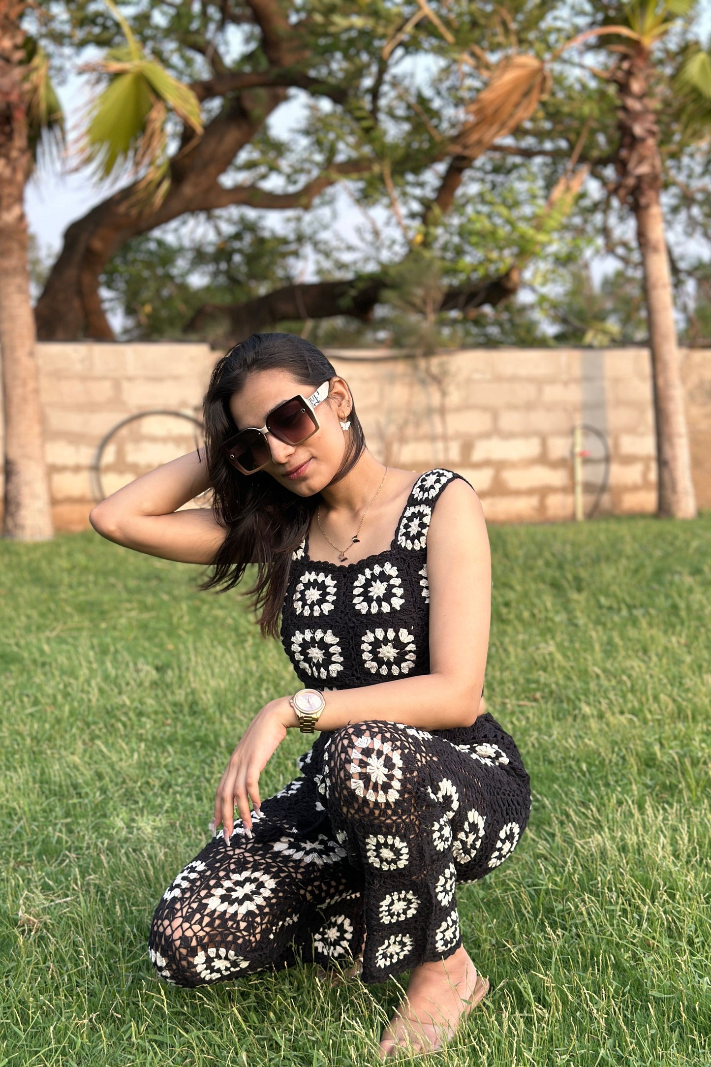 Black Square Crochet Co-ord Set