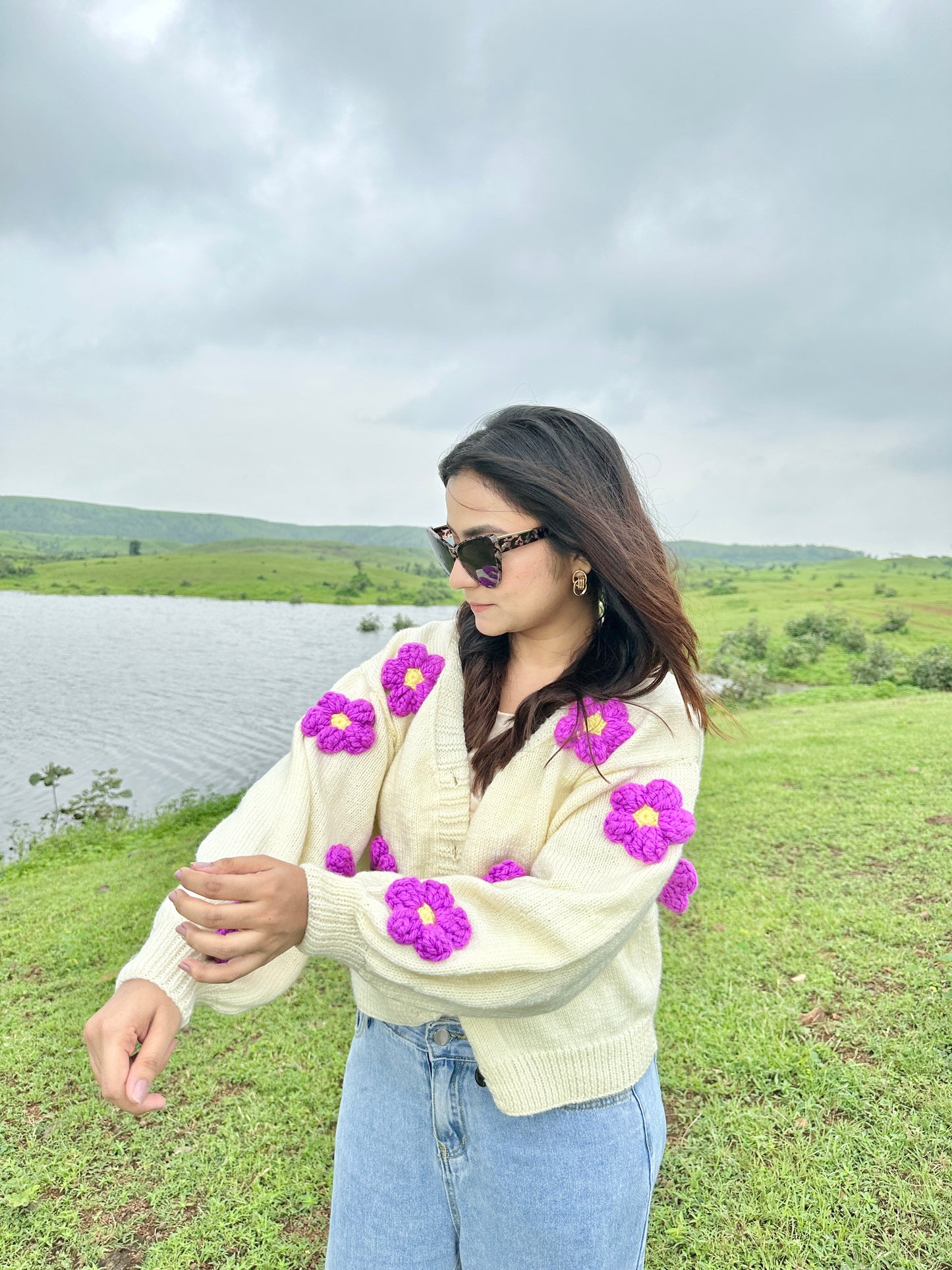 Plum Hanging Daisy Cardigan