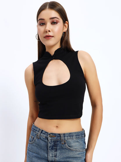 Sleeveless High Neck Cut-out Detail Crop Top