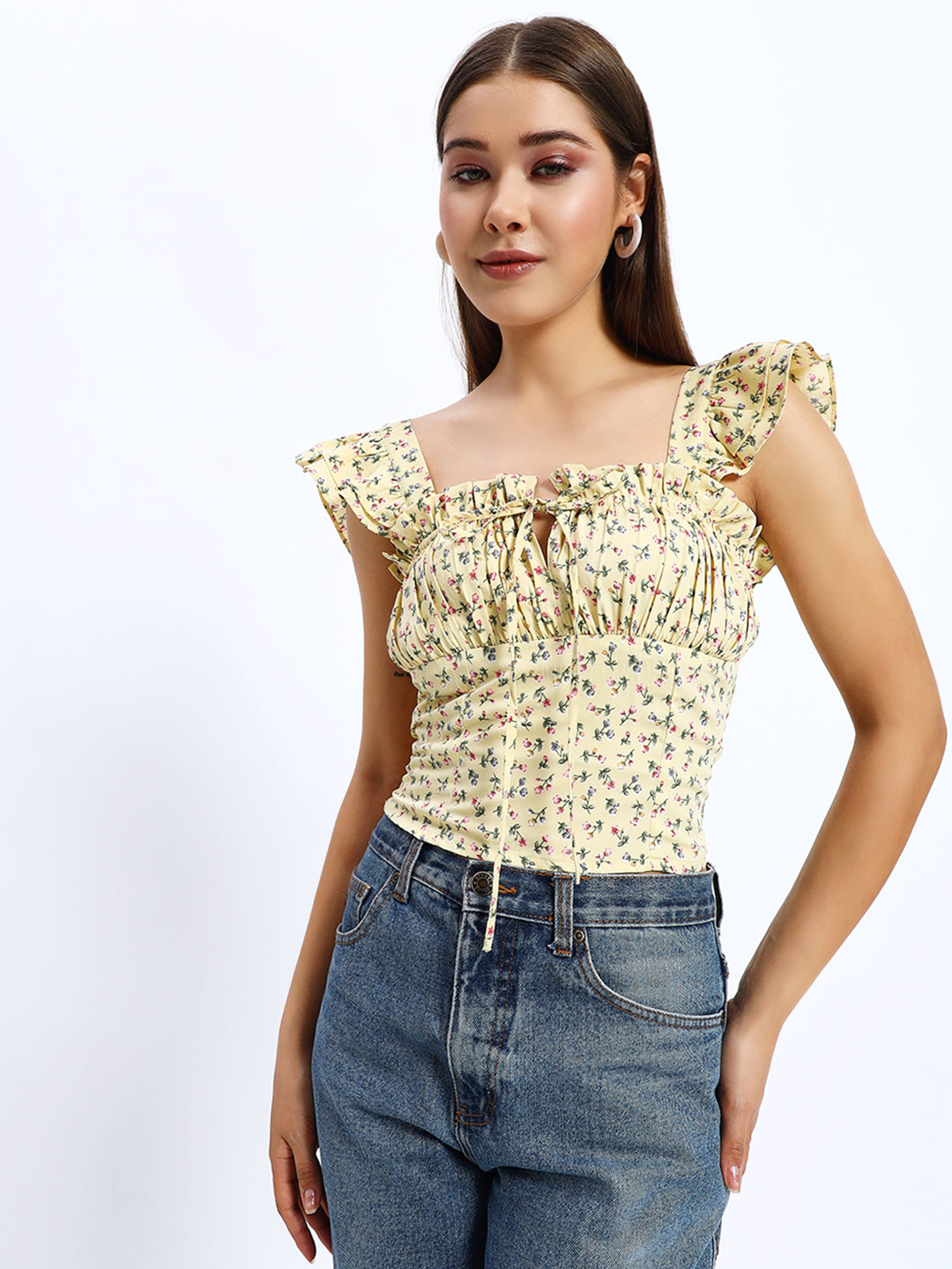 Yellow Floral Cute Top