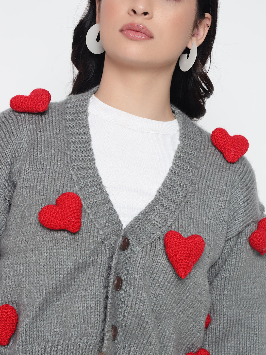 Cupid Heart Cardigan - Red Grey