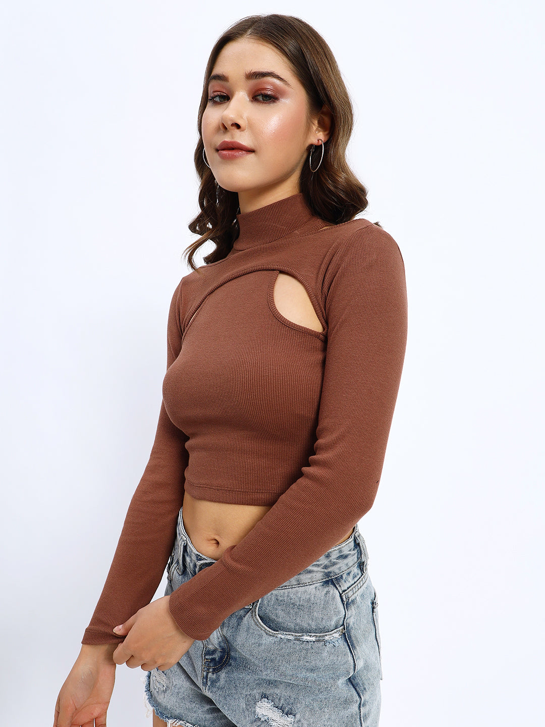 Brown Center Cutout Top