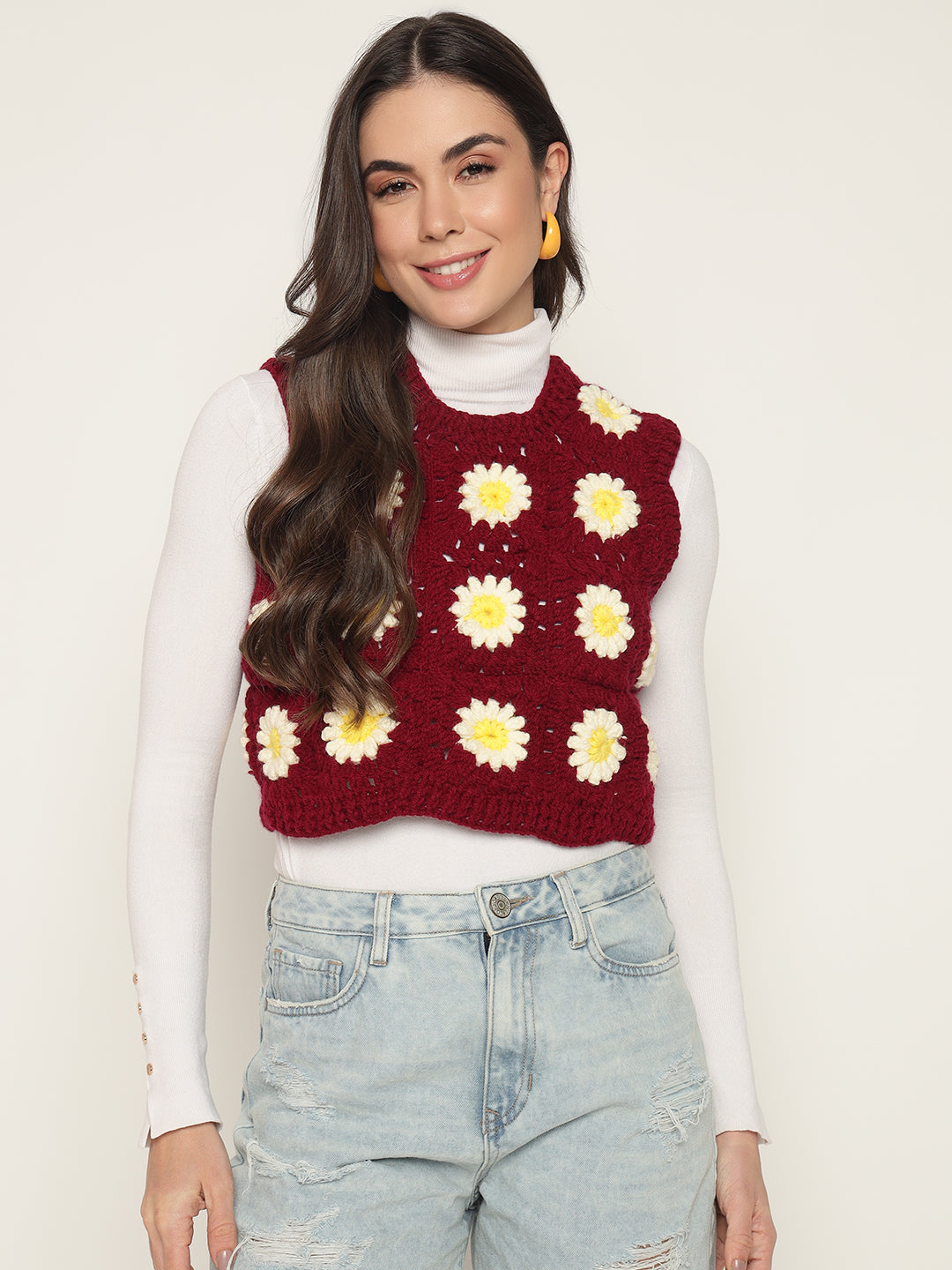 Maroon Daisy Vest