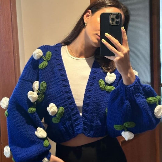 Dutch Flower Cardigan - Blue