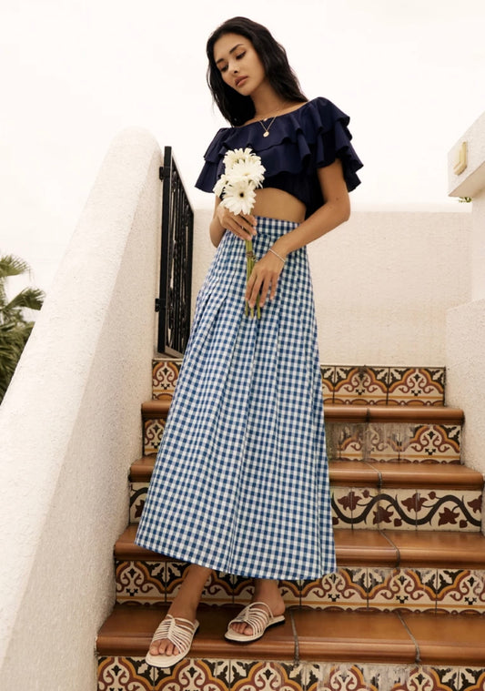 Blue Gingham Maxi Skirt