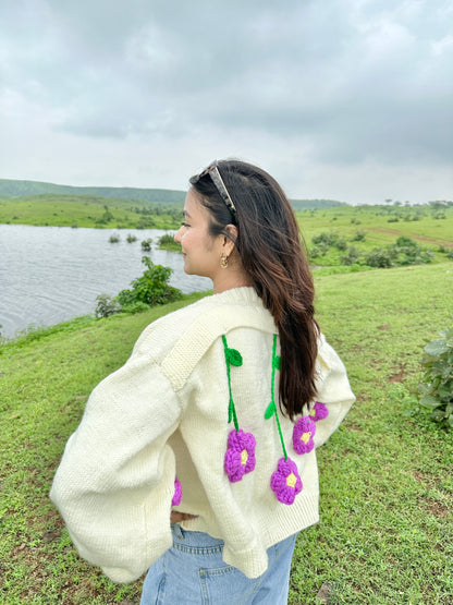 Plum Hanging Daisy Cardigan