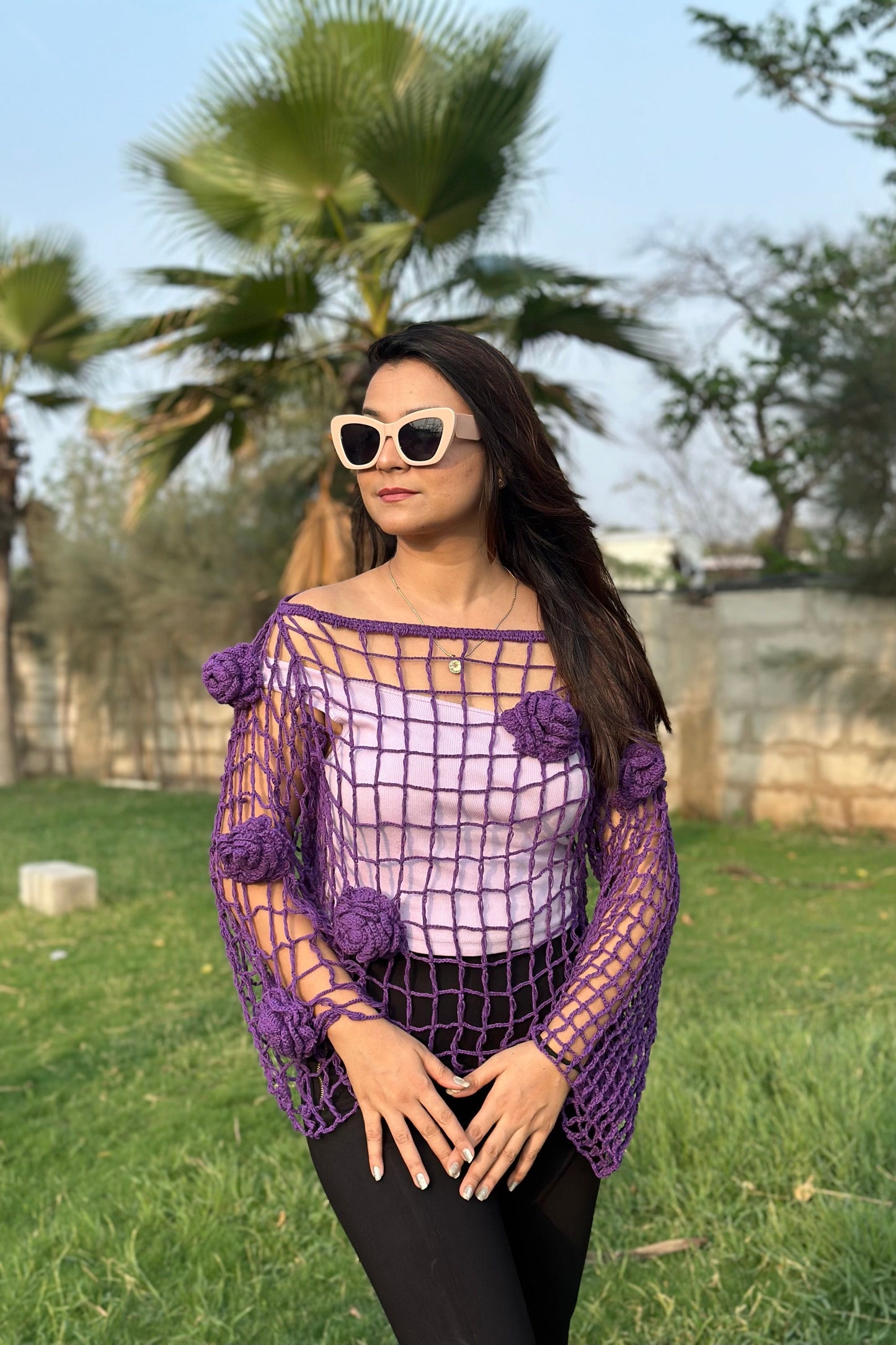 BeeQueen Purple Crochet Top