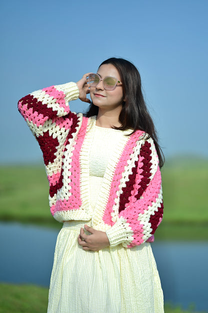Cozy Pearl Cardigan - Pink Maroon