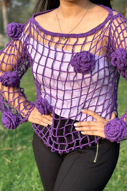 BeeQueen Purple Crochet Top