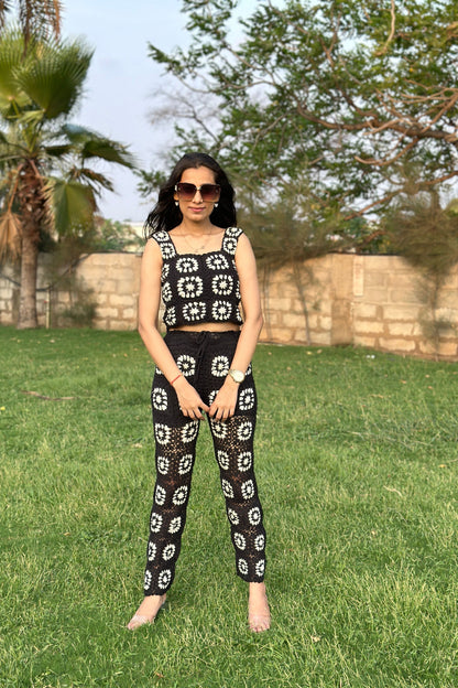 Black Square Crochet Co-ord Set