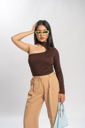 Side Cutout Brown Top