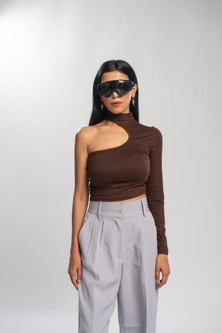 Side Cutout Brown Top