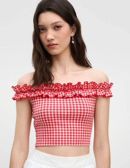 Off Shoulder Gingham crop top
