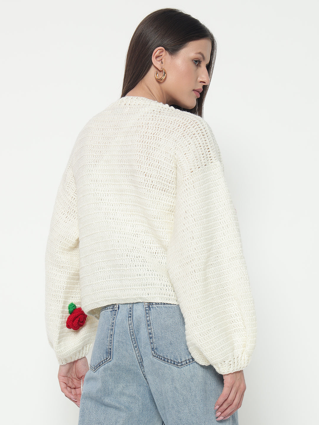 Red Rose Cream Cardigan