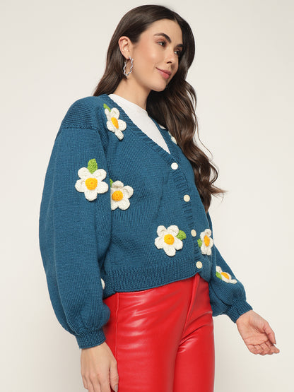 Isfahan Teal Daisy Cardigan