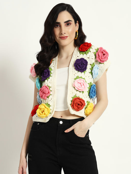 Multi Rose Half Sleeves Sweater