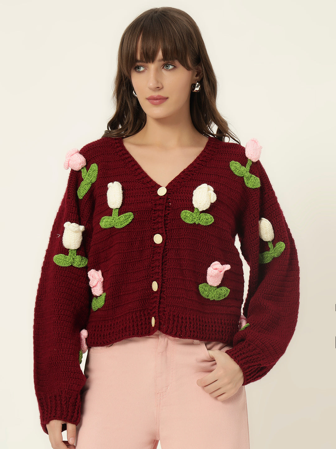 Dutch Flower Cardigan - Maroon