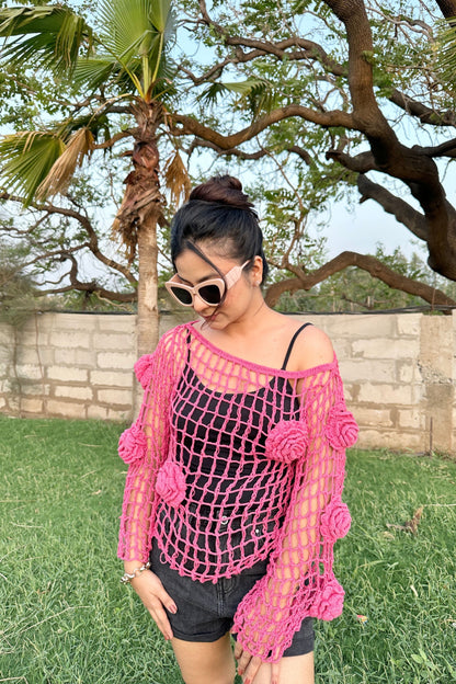 BeeQueen Pink Crochet Top