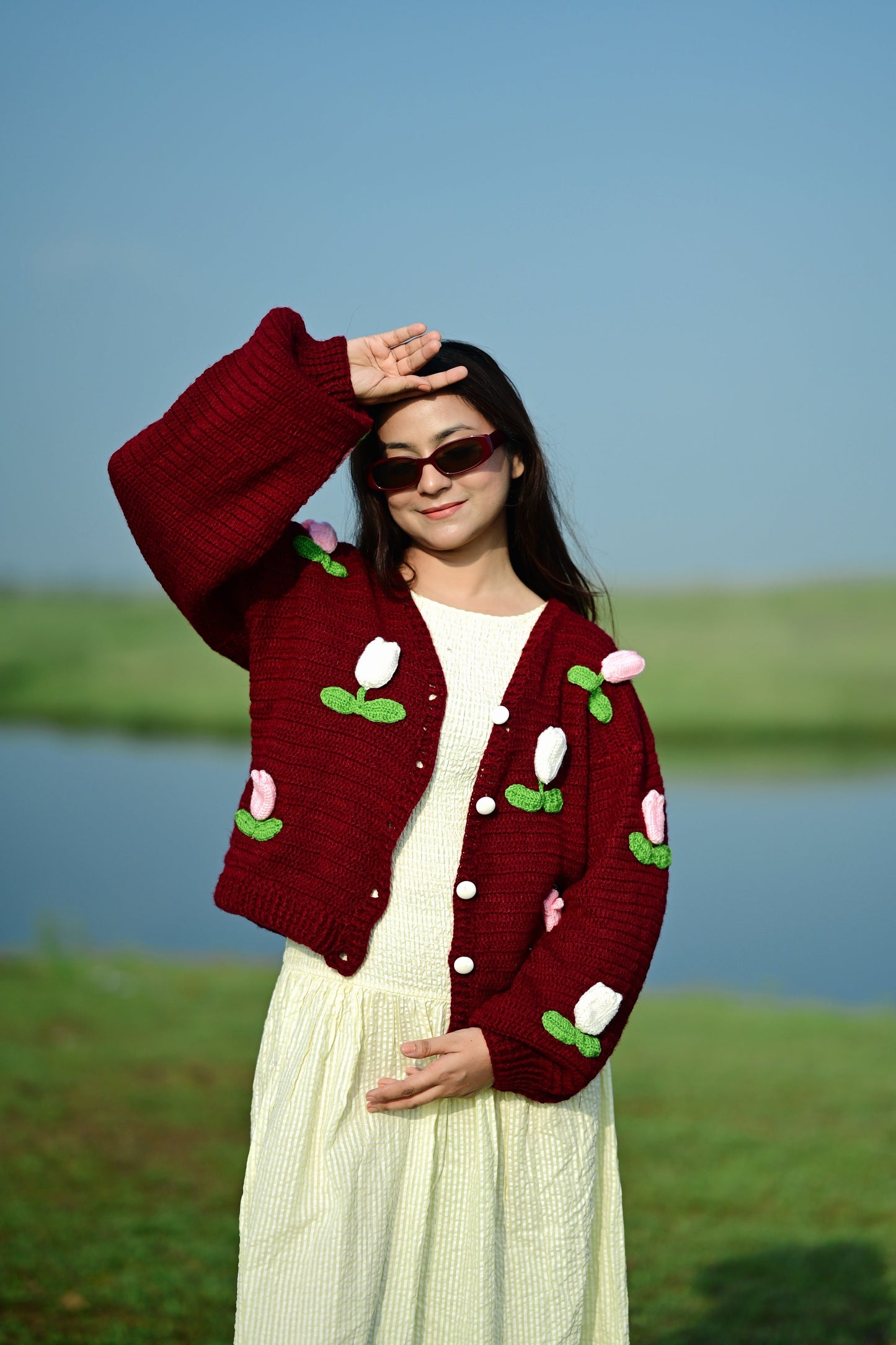 Dutch Flower Cardigan - Maroon