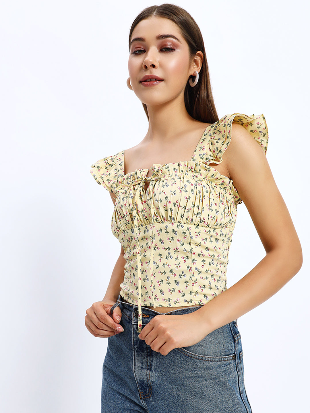 Yellow Floral Cute Top