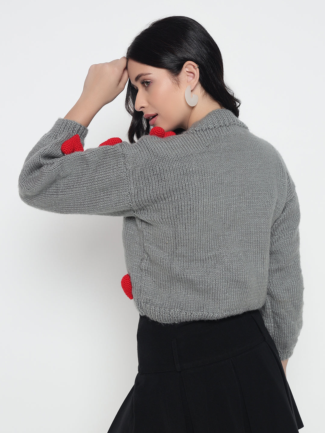 Cupid Heart Cardigan - Red Grey