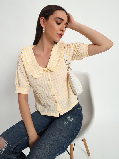 Butter Yellow Gingham Collar Top