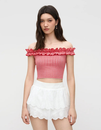 Off Shoulder Gingham crop top