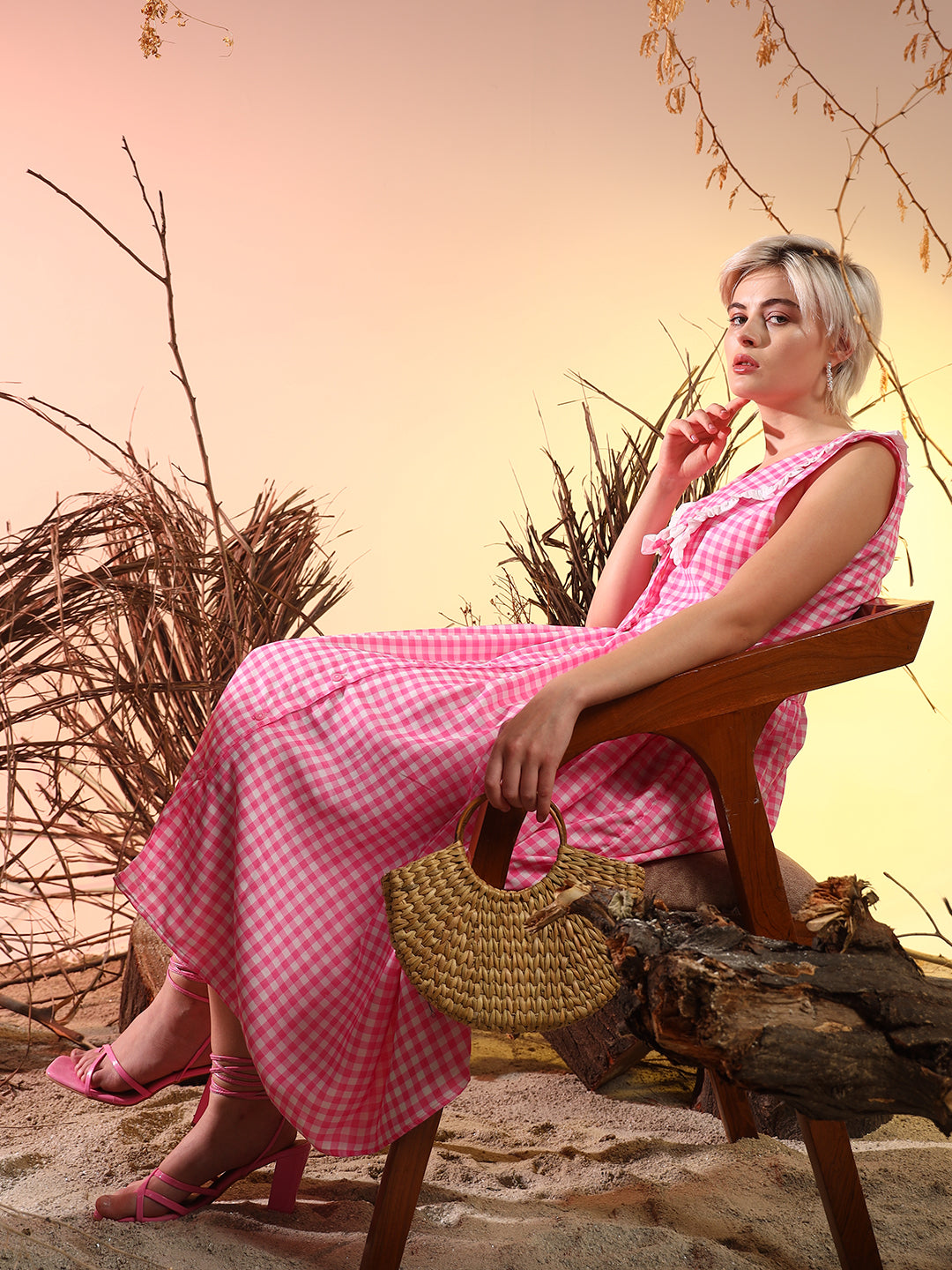 Hot Pink Ghingham Dress