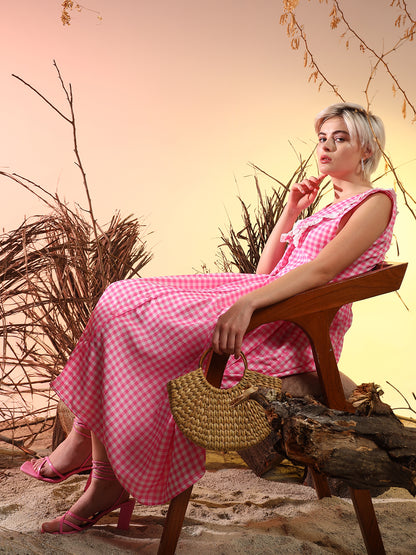 Hot Pink Ghingham Dress