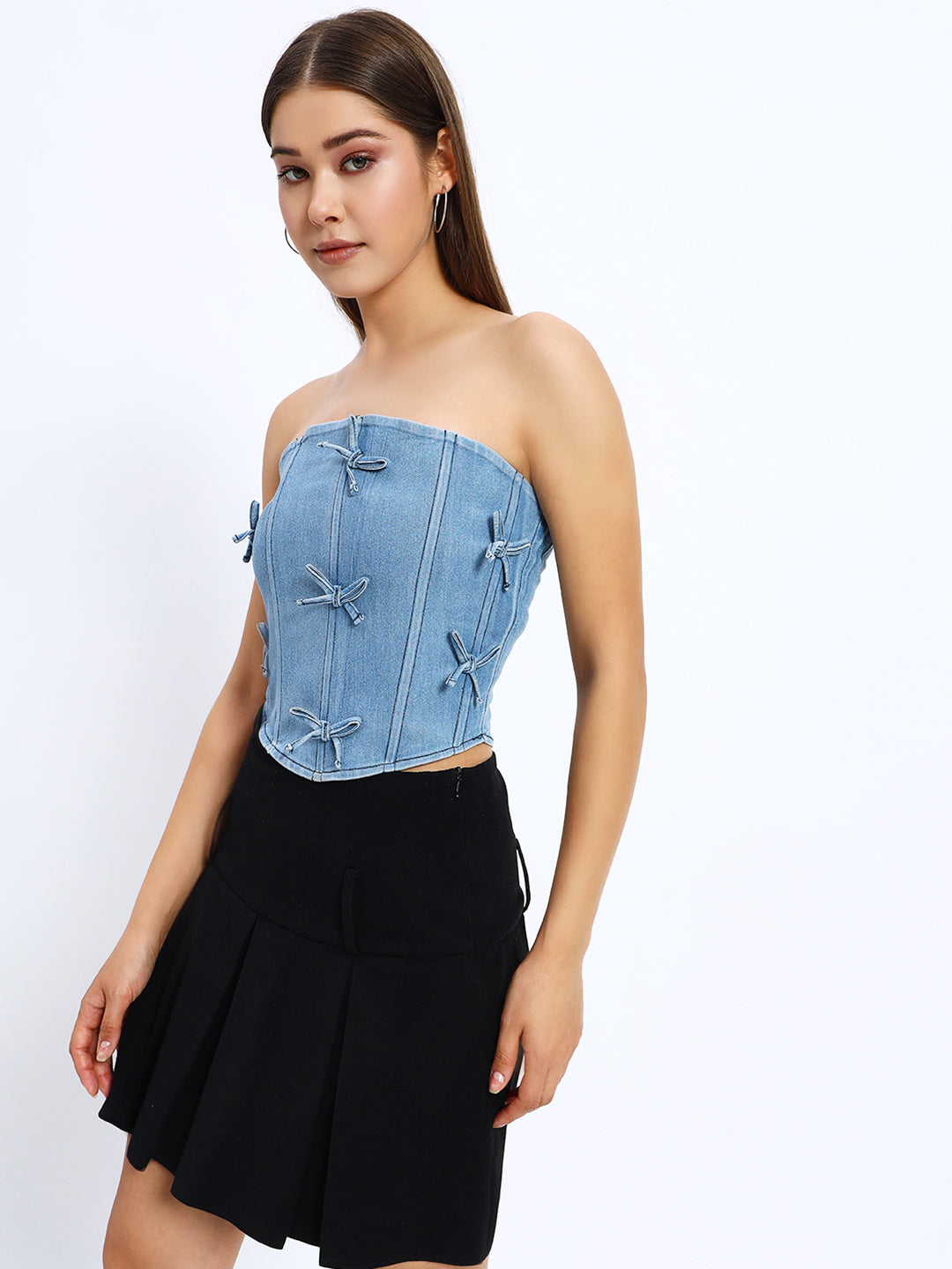 Ribbon Denim Corset Top