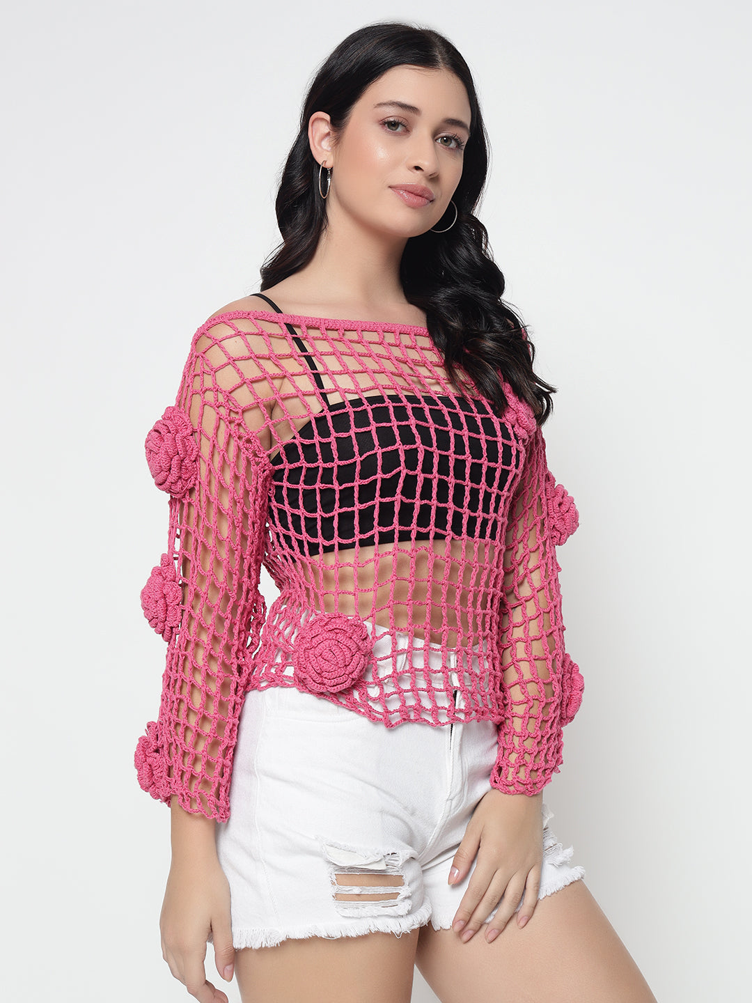 BeeQueen Pink Crochet Top