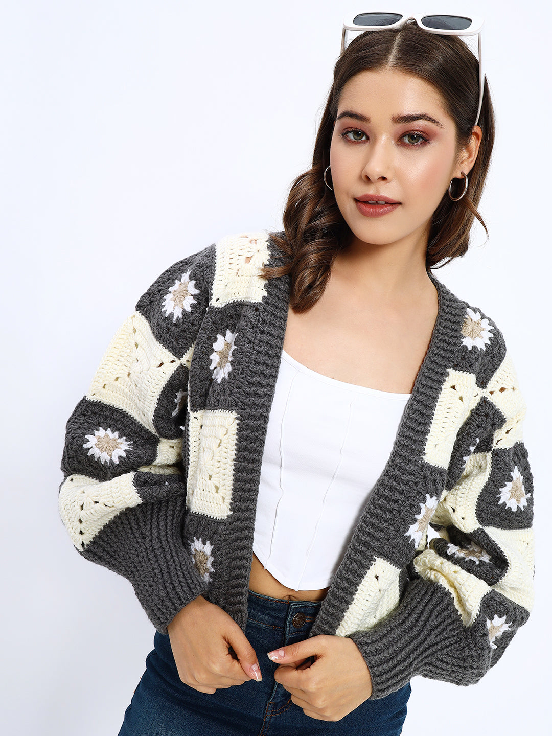 Gray Patch Daisy Cardigan