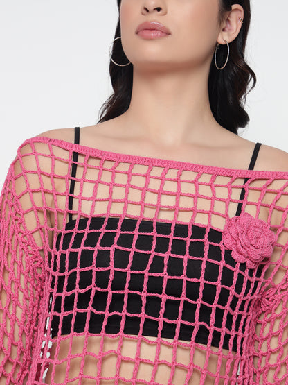 BeeQueen Pink Crochet Top