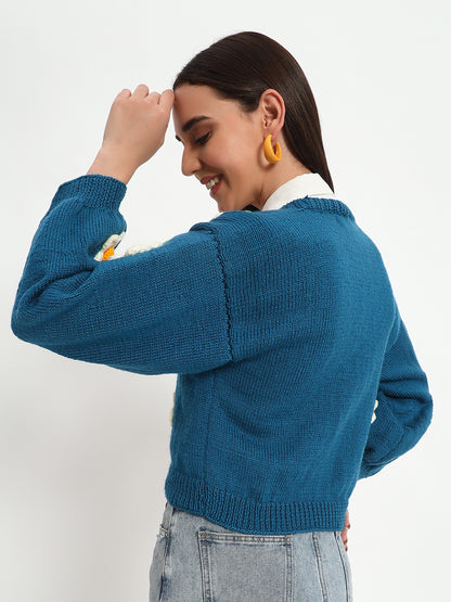 Isfahan Teal Daisy Cardigan