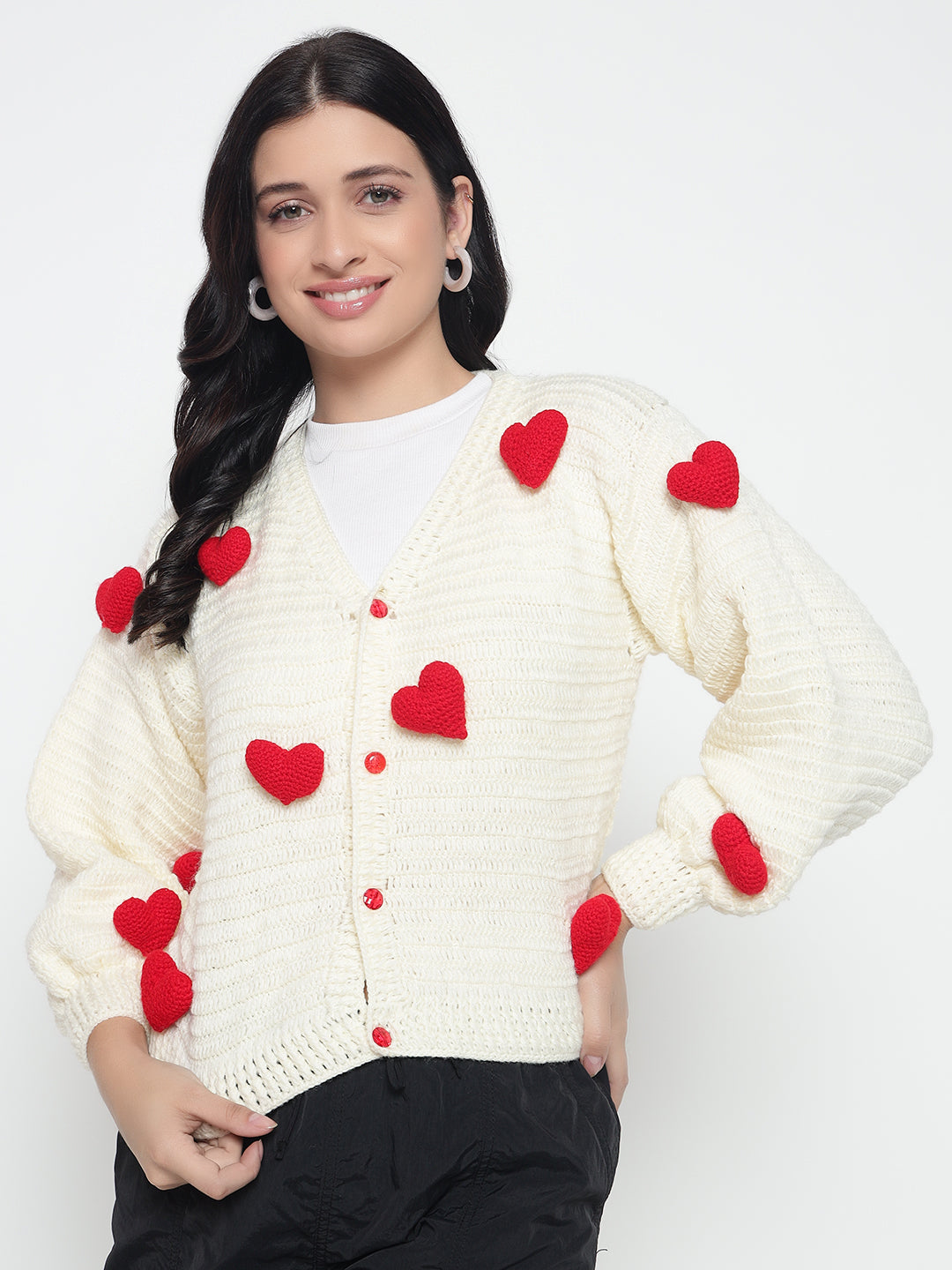 Cupid Heart Cardigan - Red Cream