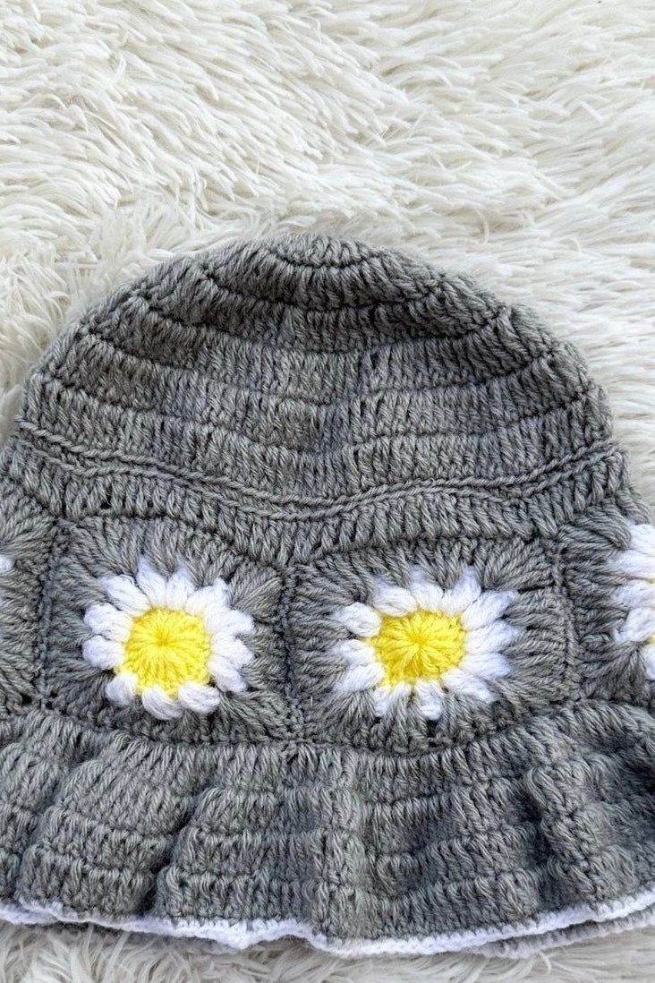 Grey Daisy Beanie