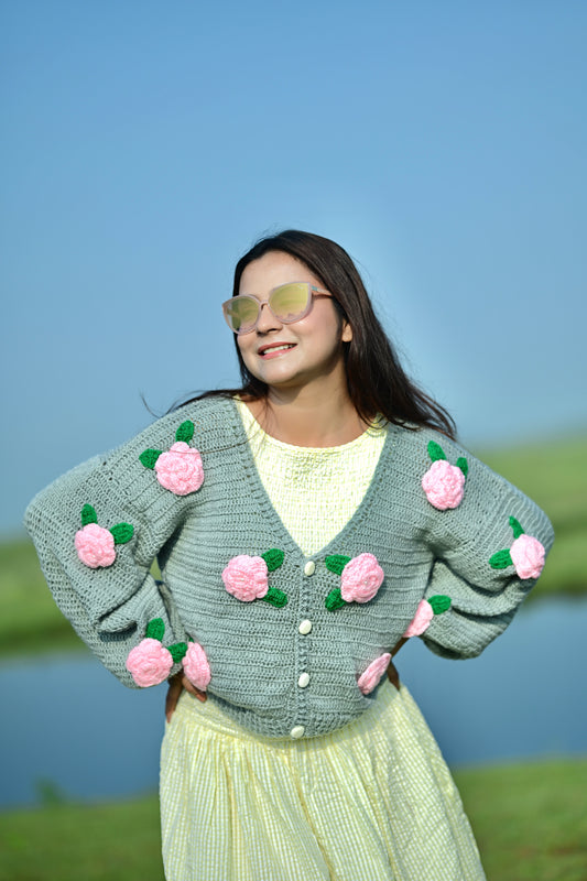 Pink Rose Grey Cardigan