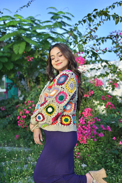 Sand granny square cardigan